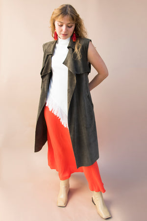 Jahde Leather Sleeveless Suede Duster